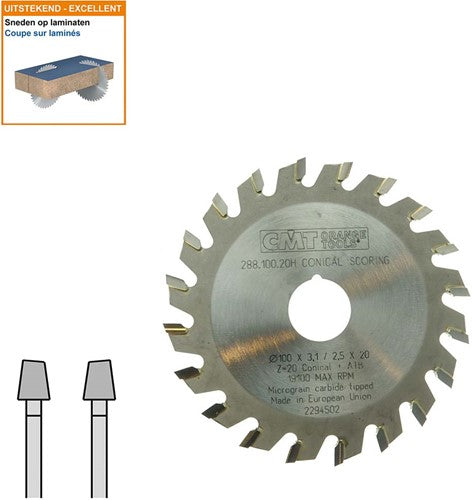 Scoring blade with conical tooth 288